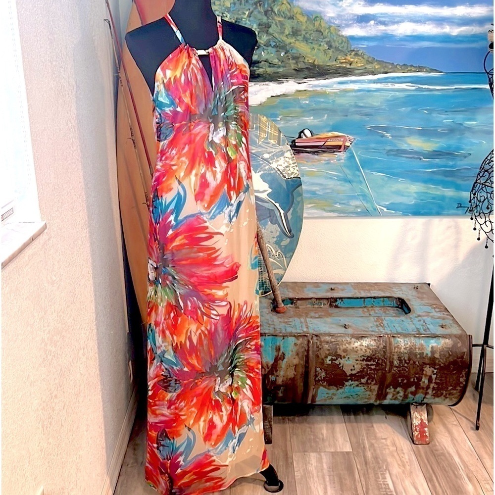 🔥LF Leslie Fay, Stunning Vibrant Dress, Completely Lined,Pendant Neck,Size 8